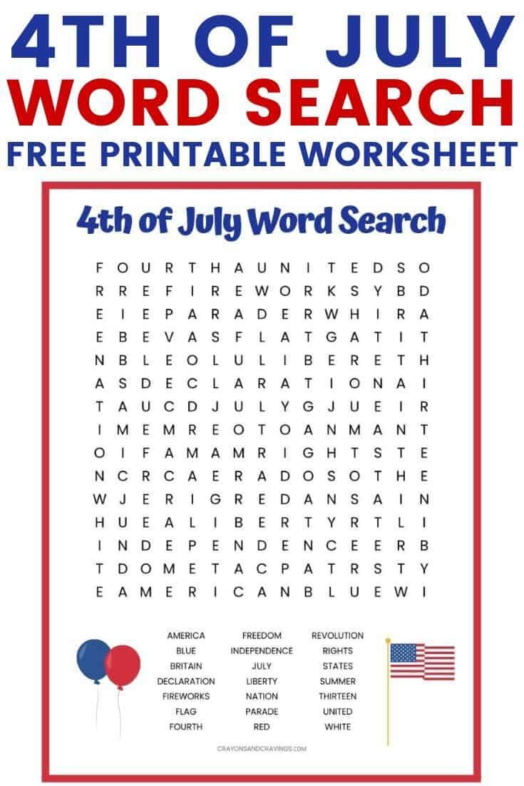 the 4th of july word search is shown