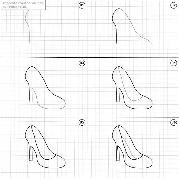 how to draw high heel shoes step by step