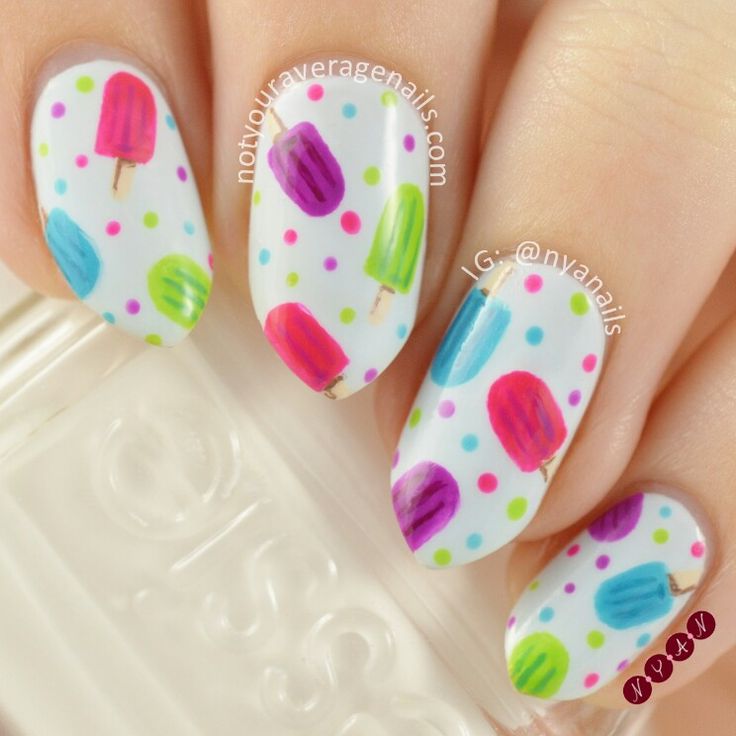 Popsicle Nails, Ice Cream Nail Art, Cream Nail Art, Food Nail Art, Ice Cream Nails, Popsicle Ice Cream, Cream Nail, Food Nails, Fake Nails Designs