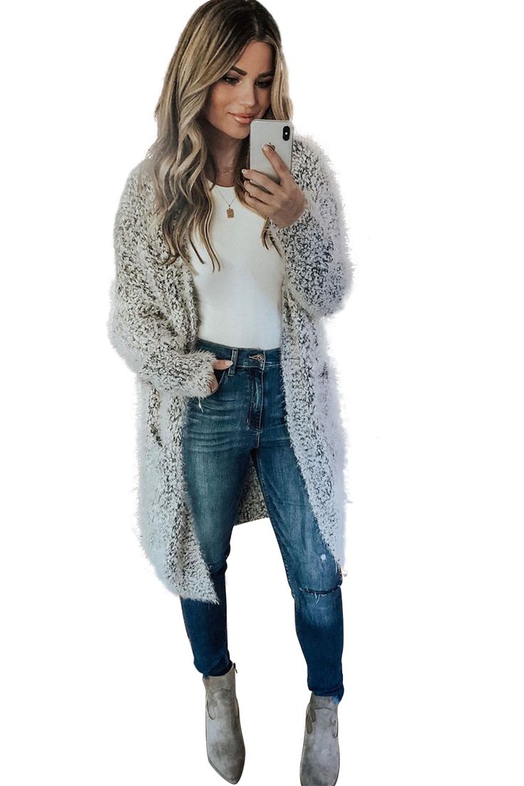 Gray Fuzzy Knit Cardigan with Pockets Cozy Fit Cardigan For Cold Weather In Spring, Trendy Acrylic Soft Knit Outerwear, Trendy Soft Knit Acrylic Outerwear, Trendy Cozy Fit Cardigan, Cozy Fit Beige Cardigan For Winter, Trendy Cozy Fit Winter Cardigan, Cozy Fit Winter Cardigan For Layering, Cozy Fit Knit Cardigan For Winter, Trendy Soft Knit Sweater Coat For Winter