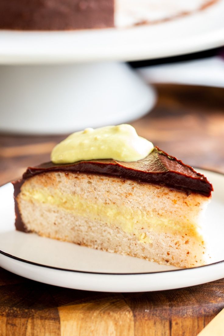 a piece of cake sitting on top of a white plate