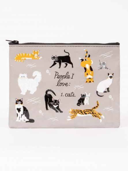 a small zipper bag with cats on it