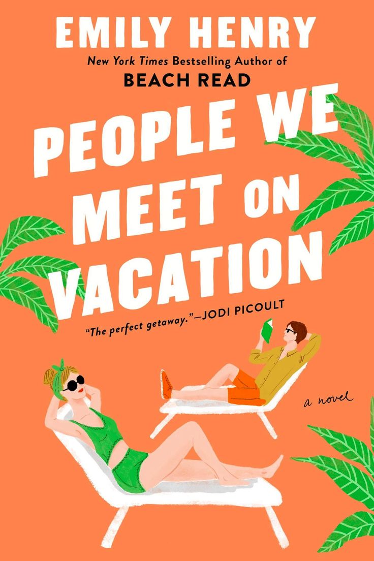 the cover of people we meet on vacation by emily henry and beach read, which features two women lounging in lawn chairs