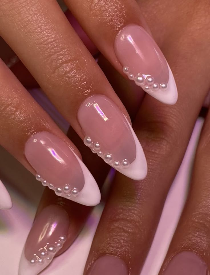 Hoco Nails, Engagement Nails, Minimal Nails, Acrylic Nail Ideas, Classy Acrylic Nails, Pearl Nails, Nail Art Inspo, Gem Nails, Kawaii Nails