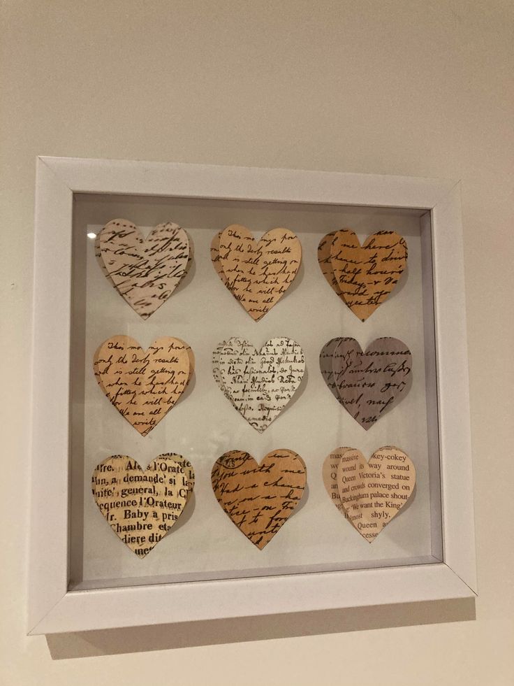 a white frame with many hearts in it and some writing on the inside of each heart