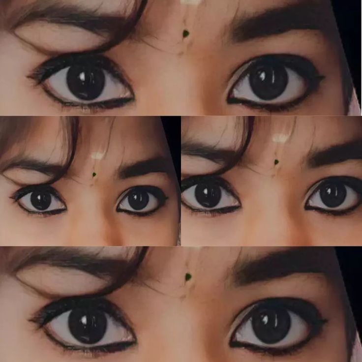 four pictures of the same woman's eyes with different angles and shapes on them