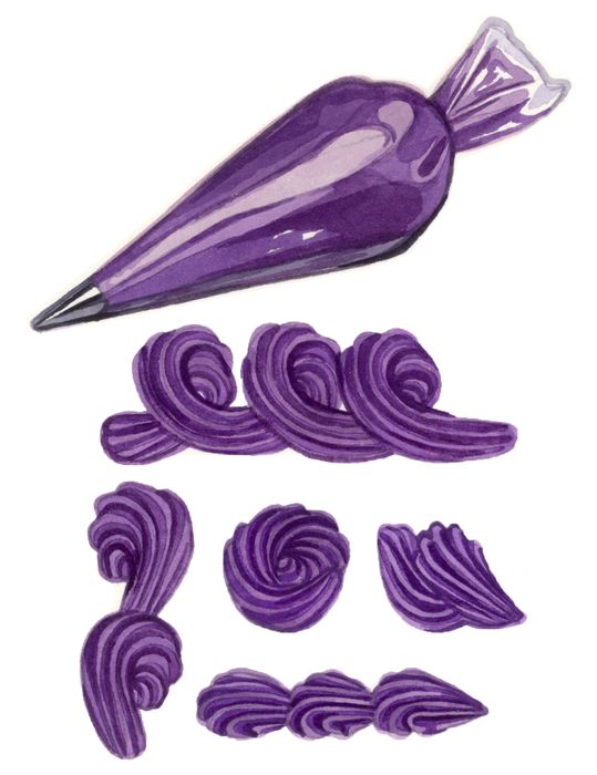 some purple swirls are next to a plastic object on a white background with clipping