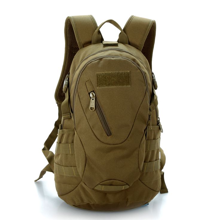 a brown backpack sitting on top of a white floor