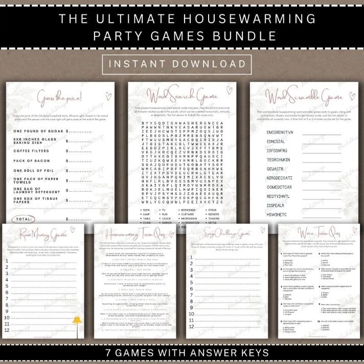 the ultimate housewarming party games bundle with answers and printables for all ages