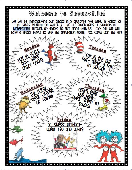 dr seuss and the cat in the hat poster with instructions for each child's name