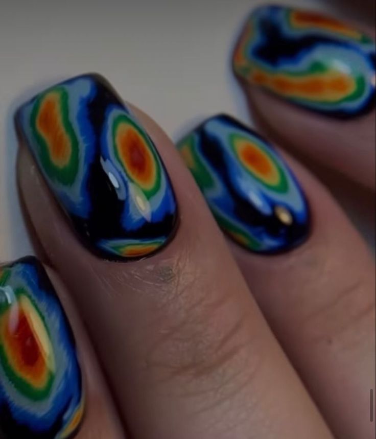 Thermal Hair Dye, Thermo Nails Design, Goth Nails Grunge, Weird Nail Designs, Heat Nails, Funky Nail Ideas, Nails Hippie, Hippie Nail Art, Map Nails