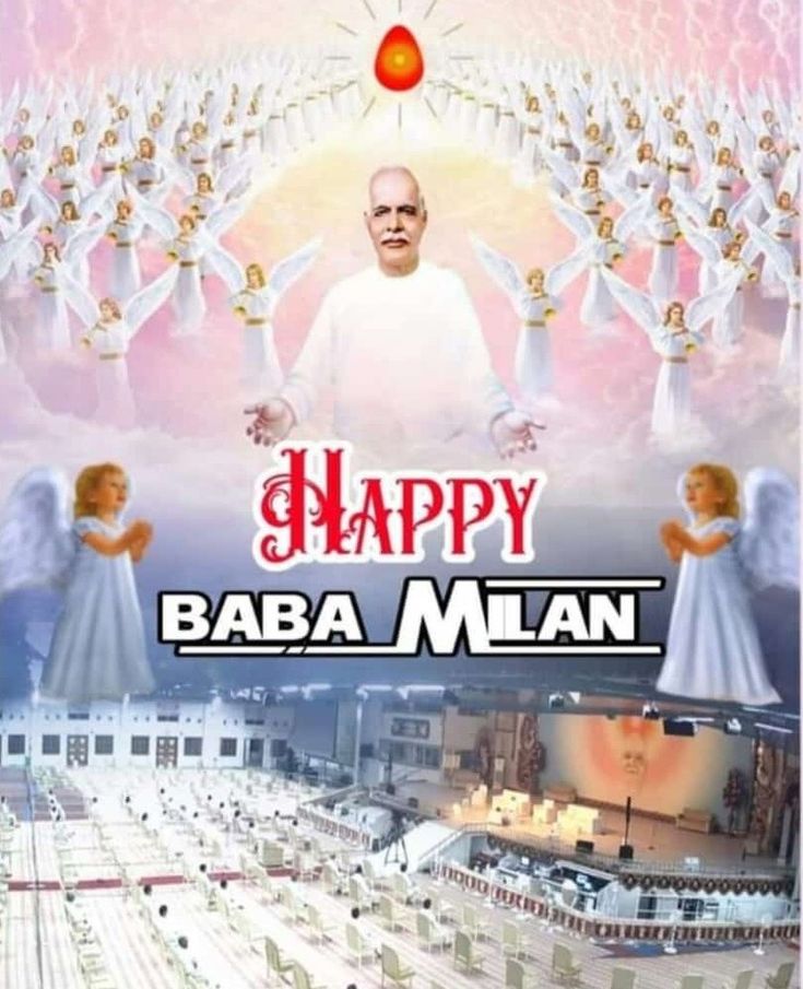 happy baba melan with angels in the background