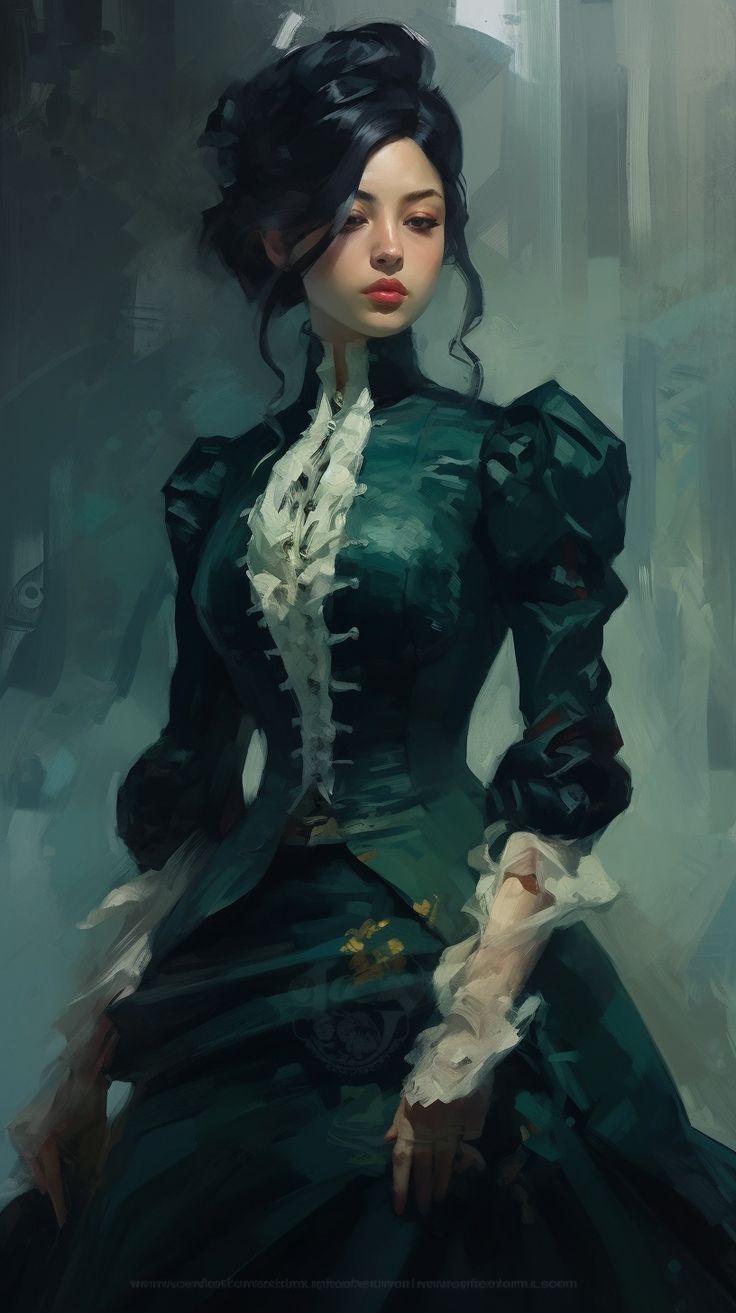 a painting of a woman in a green dress