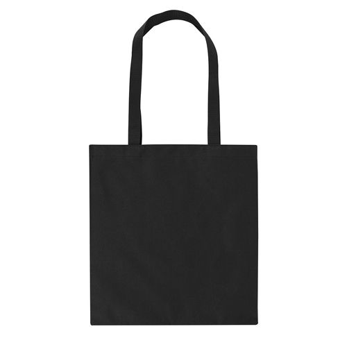 a black tote bag on white background with clipping for the bottom right corner