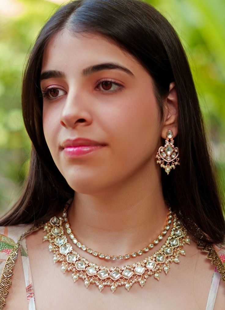 Kundan Polki Gold Necklace Set Zevar By Geeta - Fabilicious Fashion Bridal Jewellery Indian Kundan, Indian Theme, Kundan Jewellery Bridal, Indian Wedding Wear, Bridal Jewellery Indian, Gold Necklace Set, Kundan Jewellery, Traditional Indian, Exquisite Jewelry