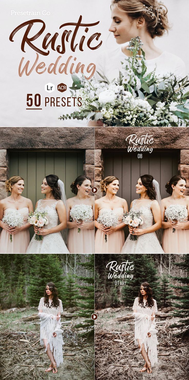 a series of photoshopped images with the words rustic wedding written in different languages