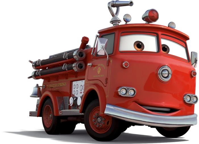 a cartoon firetruck is shown on a white background with no one around it