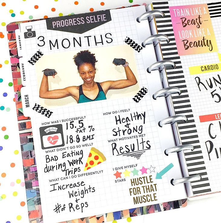 a spiral notebook with an image of a woman's muscles and the words progress selfie on it