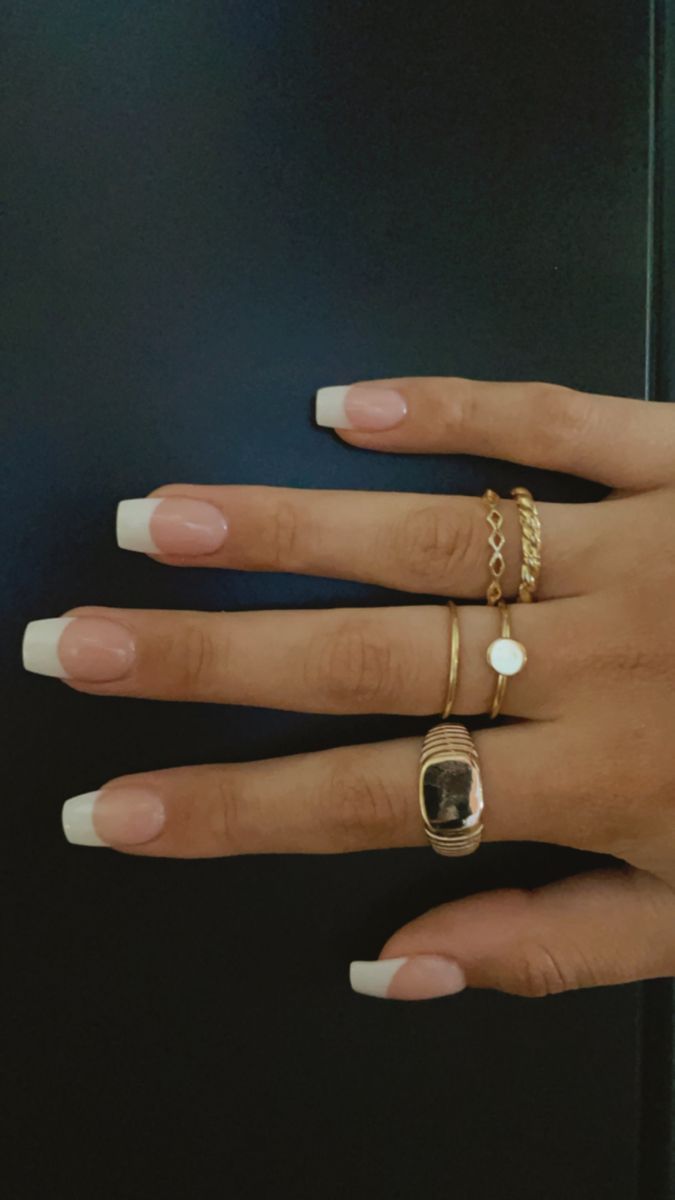 French Tip Acrylic Nails Square Thick White, Simple Classy French Nails, Clean French Tip Nails Square, French Nails Round Square, Classic Sns Nails, Classy Basic Nails, Acrylic Nail Designs Squoval, Basic Sns Nails, Junior Ring Ceremony Nails