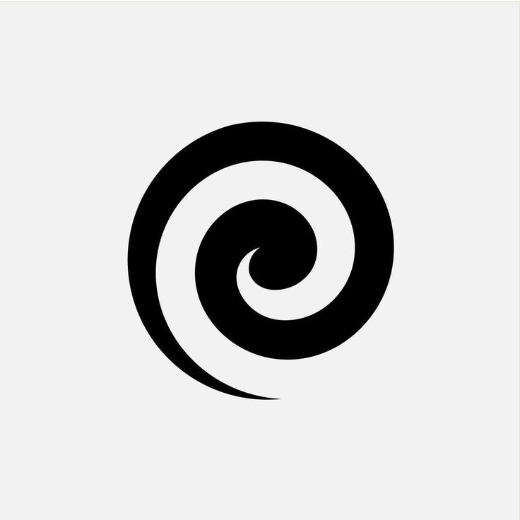 a black and white logo with an abstract spiral in the center, on a light gray background