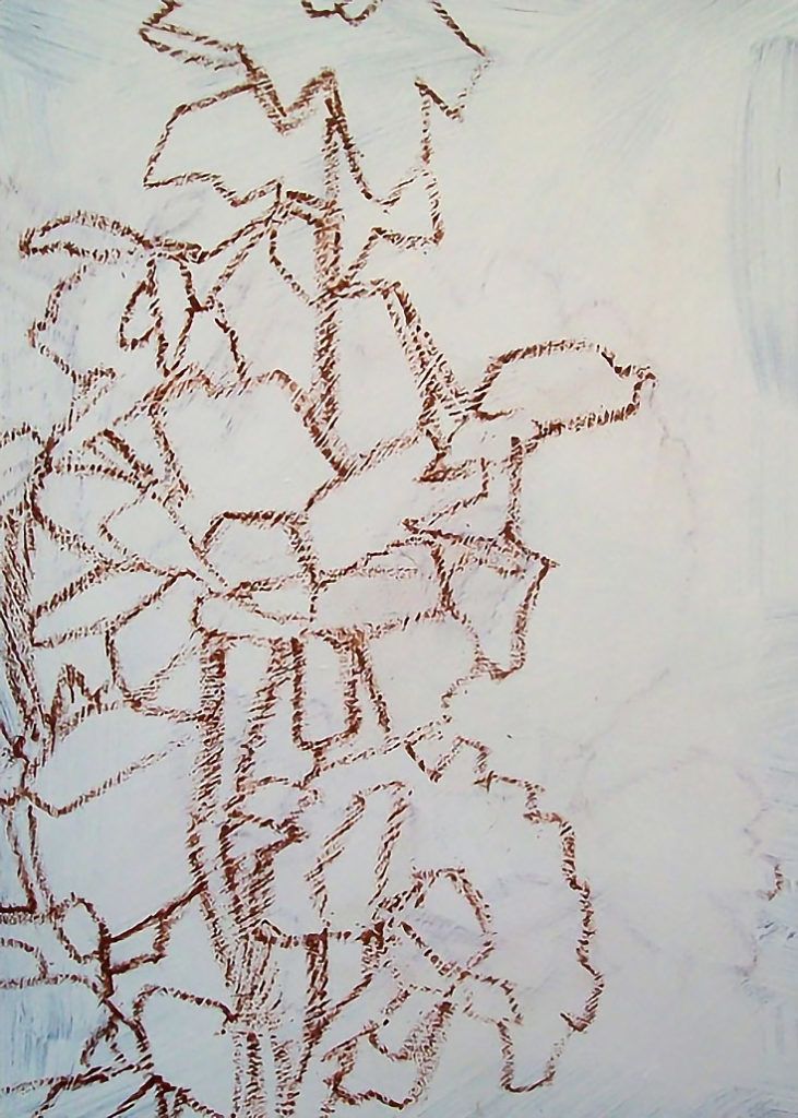 a drawing of some flowers on a piece of paper with crayons in it