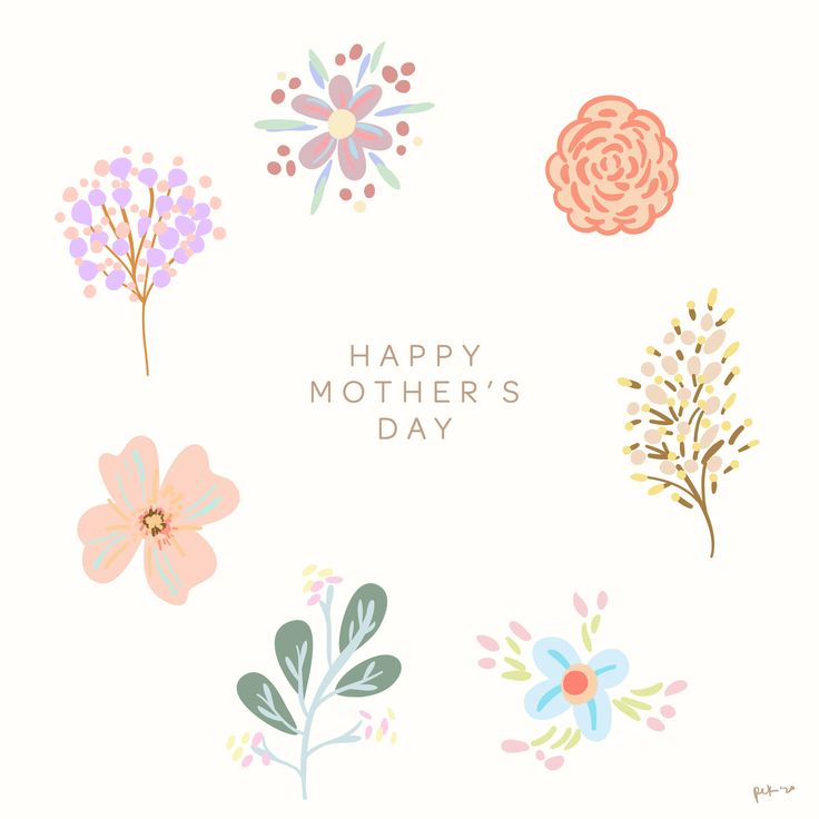 happy mother's day card with flowers and leaves on the front in pastel colors