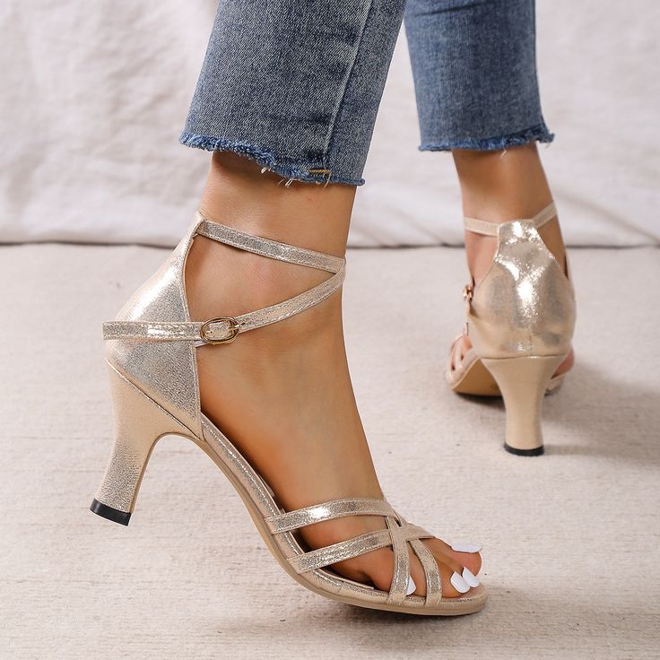 Color: Gold, Size: 38 Modern Sandals, Low Heel Pumps, Open Toe High Heels, Prom Dresses Long With Sleeves, Fashion Heels, Sandal Fashion, Cross Straps, Sandals Summer, Womens High Heels