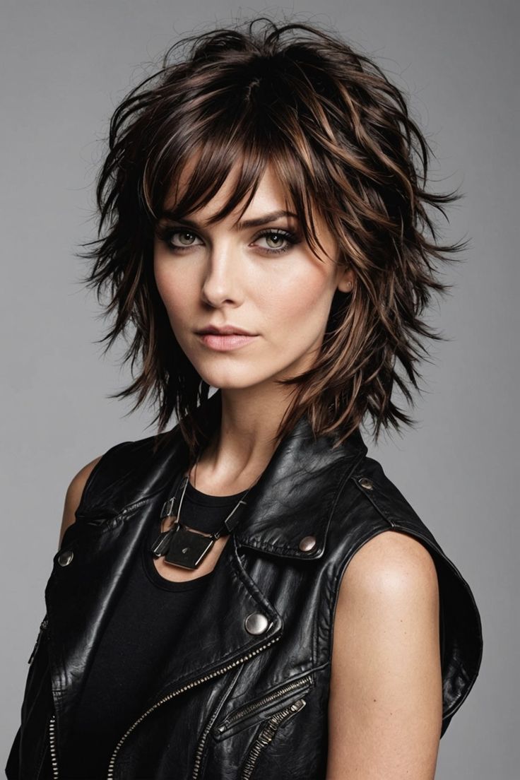 Choppy Rocker Hair, How To Style Choppy Layers, Short Shags On Women, Edgy Shag Haircuts Choppy Layers, Super Short Shag, Hair Shag, Medium Shaggy Hairstyles Choppy Layers, Short Hair Cuts For Curly Hair, Short Shaggy Hair