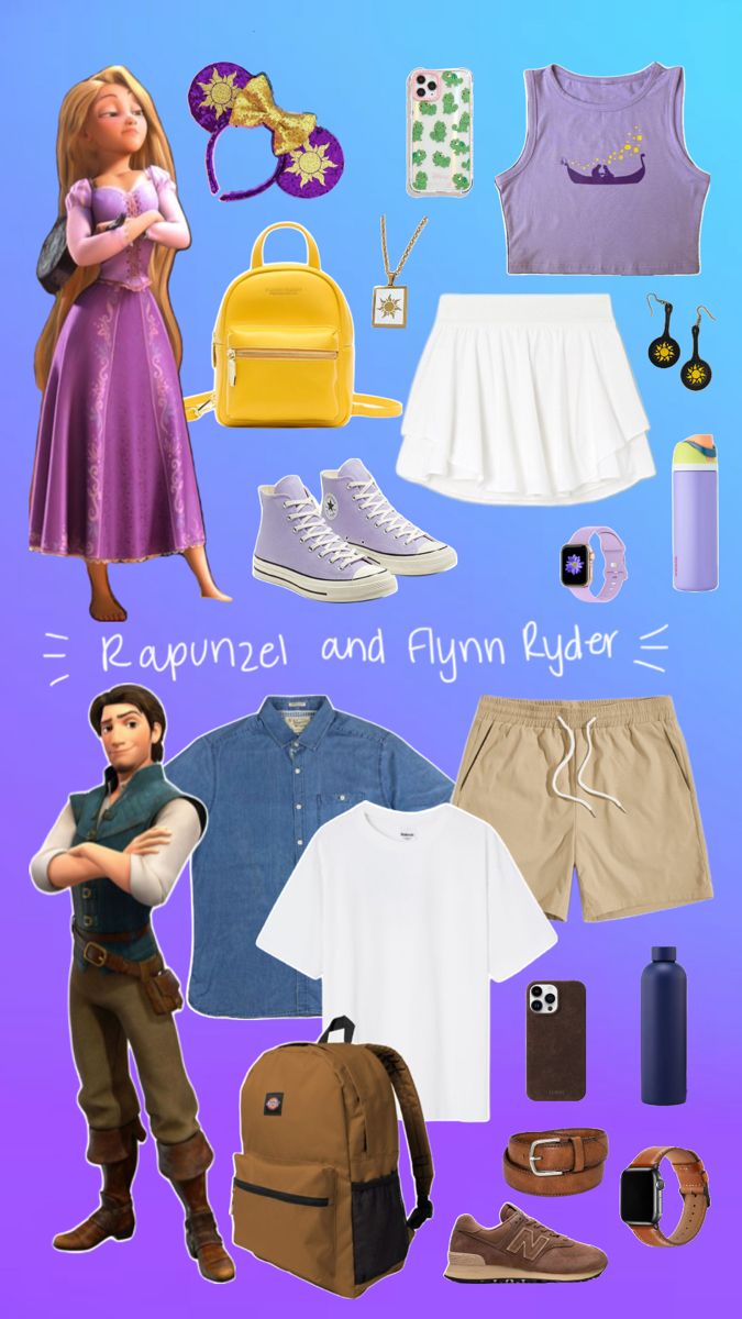 an image of rappui and flinn ryder character collage with clothes, shoes, backpack, handbag