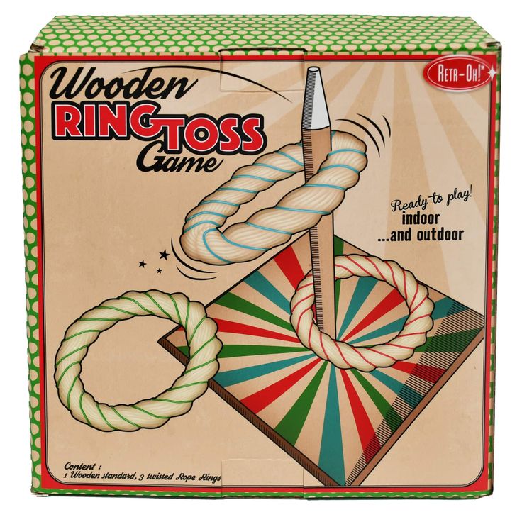 the wooden ring toss game is in its box