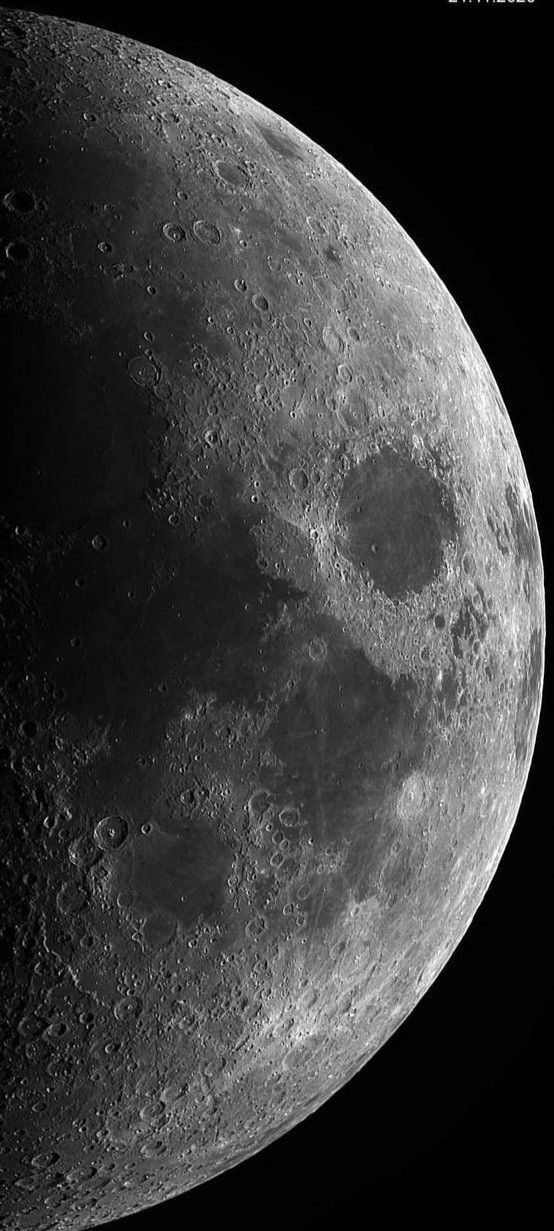 the moon is shown in black and white