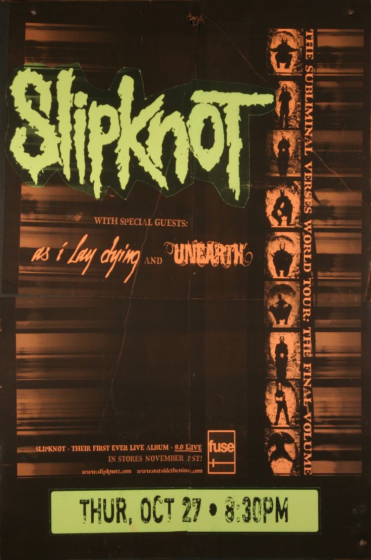 the poster for slipknot's concert in chicago, illinois on oct 27, 1970