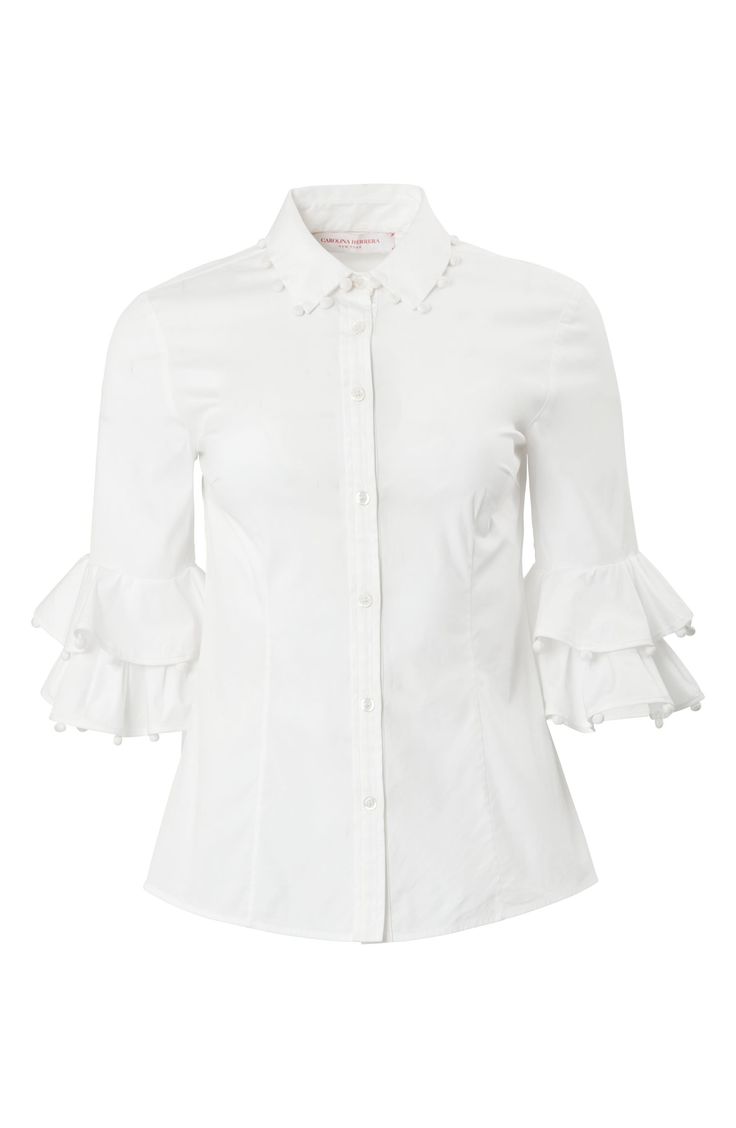 Delicate lace embellishments at the bishop sleeves romance this button-up shirt crafted from cotton stretch poplin. Front button closure Spread collar Long sleeves with button cuffs 97% cotton, 3% polyurethane Dry clean Imported Designer Clothing Hispanic & Latinx Owned/Founded Lace Embellishments, Men Home Decor, Hairstyling Products, Rollerball Perfume, Fragrance Design, Fabric Gift Bags, Fabric Gifts, Free Fabric, Carolina Herrera