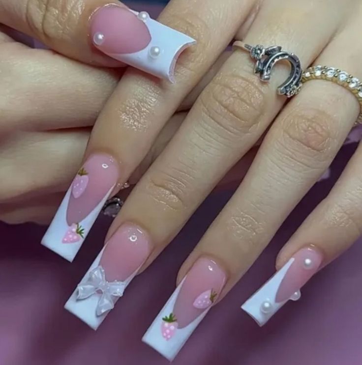 24 Pieces Fake Press On Nails Bow Pearl Design | Color: Pink/White | Size: Os Ongles Bling Bling, Girly Acrylic Nails, Her Nails, Hello Kitty Nails, Long Acrylic Nails Coffin, Acrylic Nails Coffin Pink, Long Square Acrylic Nails, Acrylic Nails Coffin Short, Short Acrylic Nails Designs