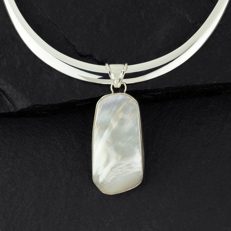 large mother of pearl pendant in sterling silver Polished Mother Of Pearl Pendant Necklace, Polished Mother Of Pearl Pendant Jewelry, Mother Of Pearl Pendant, Sterling Silver Choker, Large Pendant Necklace, Hammered Sterling Silver, Pearl Choker Necklace, Silver Choker, Pearl Pendant Necklace