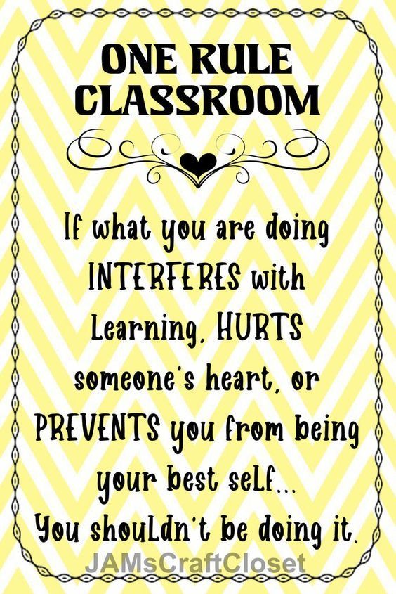 a yellow and white poster with the words, one rules classroom if what you are doing inter