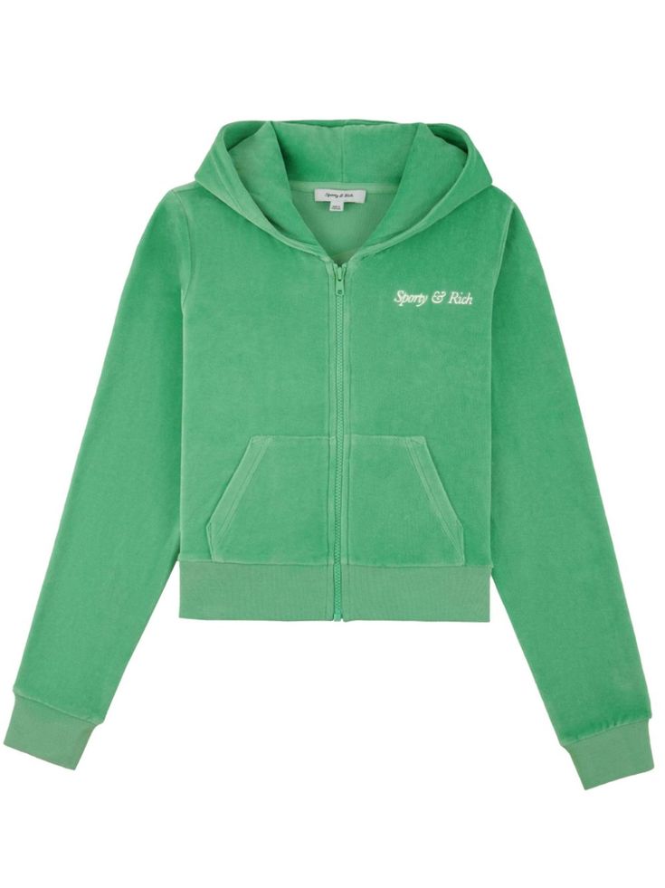 green cotton classic hood embroidered logo at the chest front zip fastening long sleeves two front pouch pockets straight hem When buying this unisex item, keep in mind that it is graded in standard men's sizing. Hoodie Green, Sporty And Rich, Cotton Hoodie, Green Cotton, Active Wear For Women, Pocket Pouch, Active Wear, Knitwear, Pouch