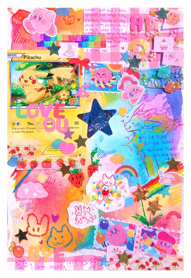 a collage with many different pictures and words on the side, including hearts, stars,