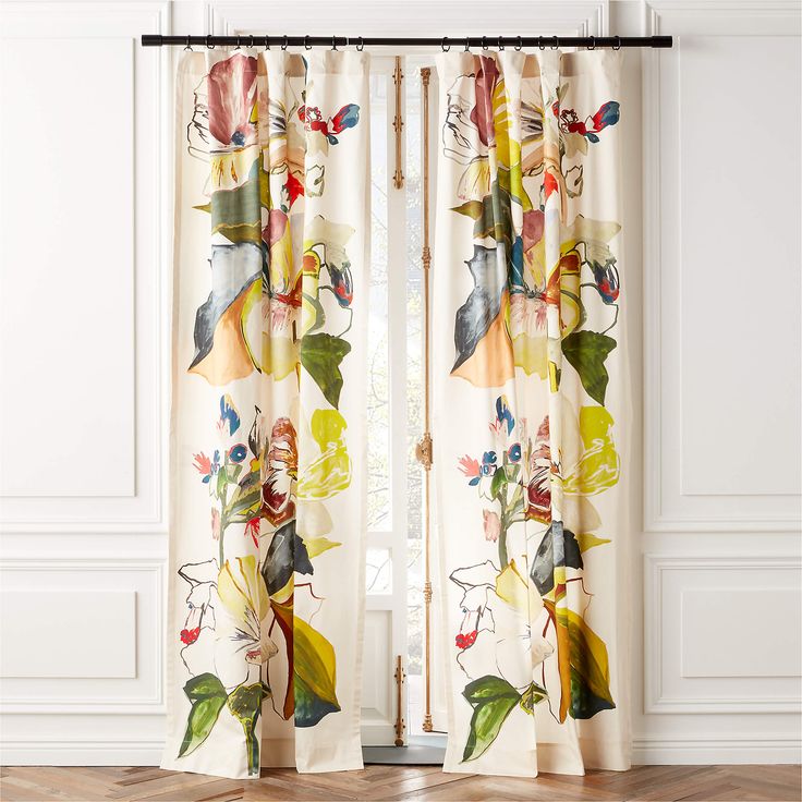 Jungle Floral Window Curtain Panel 48''x84'' + Reviews | CB2 Floral Drapery, Unique Curtains, Dining Room Curtains, Zen Bedroom, Curtain Hardware, Floral Curtains, Front Room, My New Room, Window Curtain