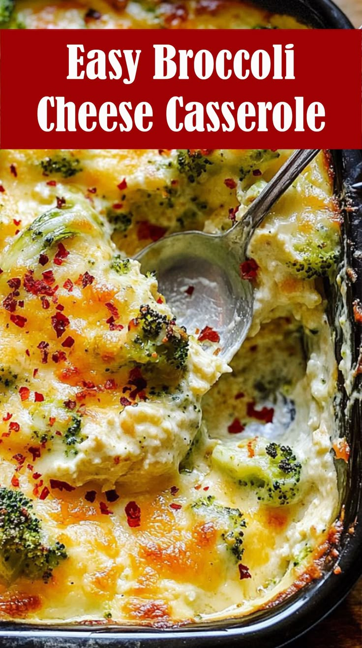 broccoli cheese casserole with a spoon in it