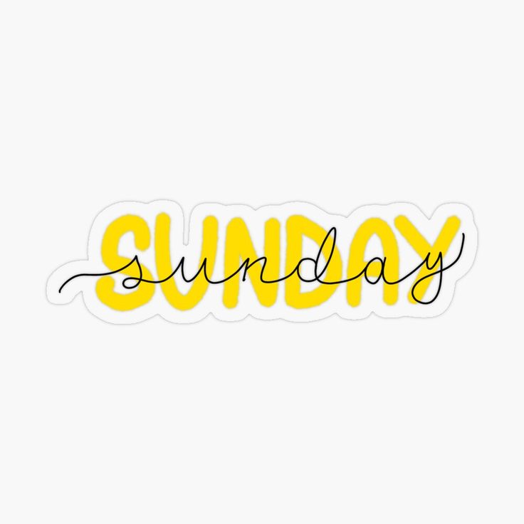 the word sunday written in yellow and black ink on a white sticker with an orange background