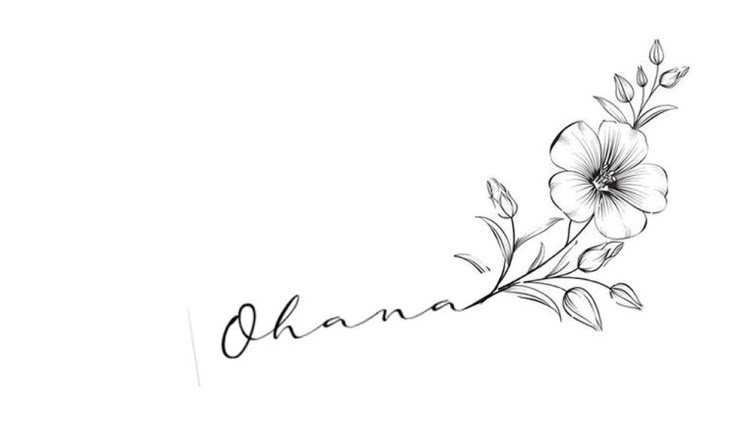 the word ohana written in cursive writing with flowers