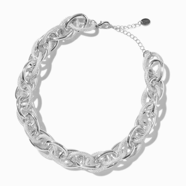 Silver-tone Textured Mega Link Chain Necklace Chunky Metal Chain Link Necklace, Silver Chunky Chain Necklace For Party, Silver Metal Cable Chain Necklace, Silver Chunky Chain Link Necklaces, Silver Chunky Chain Choker Necklace, Silver Chain Link Necklace With Lobster Clasp, Silver Chunky Link Chain Necklace, Silver Chunky Metal Chain Necklace, Mason Jar Tumbler