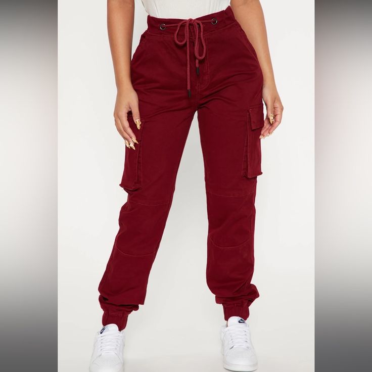 Brand New With Tags Fashion Nova Size Small Red Cargo Pants. These Are Very Good Quality. Originally $49.99. Only Selling Because They No Longer Fit Me. Casual Burgundy Bottoms For Fall, Casual Burgundy Pants For Fall, Casual Burgundy Pants With Pockets, Casual Burgundy Cotton Pants, High Waist Red Cotton Cargo Pants, Casual High Rise Red Pants, Casual Burgundy Bottoms With Pockets, Casual Burgundy High-waisted Pants, Red High Rise Bottoms With Pockets