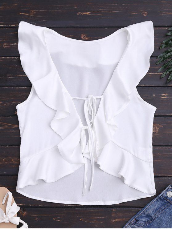 Front Tie Ruffles Cropped Tank Top - WHITE M Fav Outfit, White Singlet, White Crop Tank, Diy Vetement, Tank Top White, Women Tank Tops, Cute Tank Tops, Lace Tank Top, White Crop