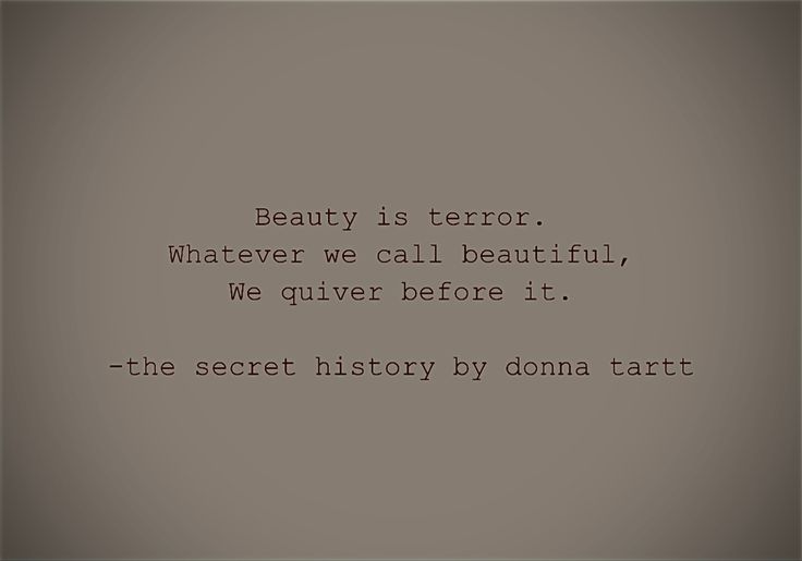 Beauty is terror. Whatever we call beautiful, we quiver before it. -the secret history by Donna Tartt Beauty Is Terror The Secret History, Beauty Is Terror Tattoo, Beauty Is Terror Quote, Family Secrets Aesthetic, Terror Quotes, Beauty Is Terror, Aesthetic Tattoos, History Quotes, Donna Tartt