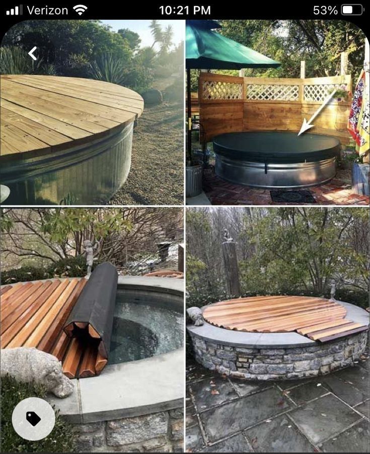 four different pictures of an outdoor hot tub