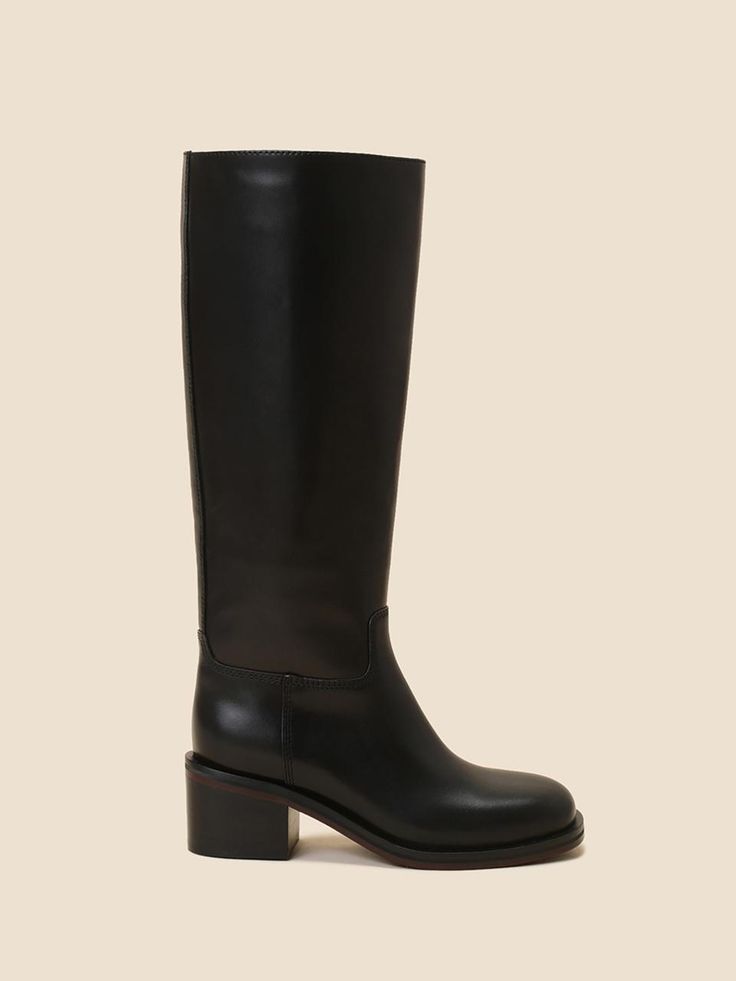 Composition : CowhideColor : BlackCountry of Origin : China Black Calf Leather Knee-high Boots With Leather Sole, Luxury Black Calf Leather Knee-high Boots, Luxury Black Knee-high Boots With Leather Lining, Classic Black Calf Leather Knee-high Boots, Classic Black Knee-high Boots Medium Width, Luxury Black Knee-high Heeled Boots, Designer Black Calf Leather Knee-high Boots, Black Calf Leather Heeled Boots For Business, Black Calf Leather Boots With Leather Lining