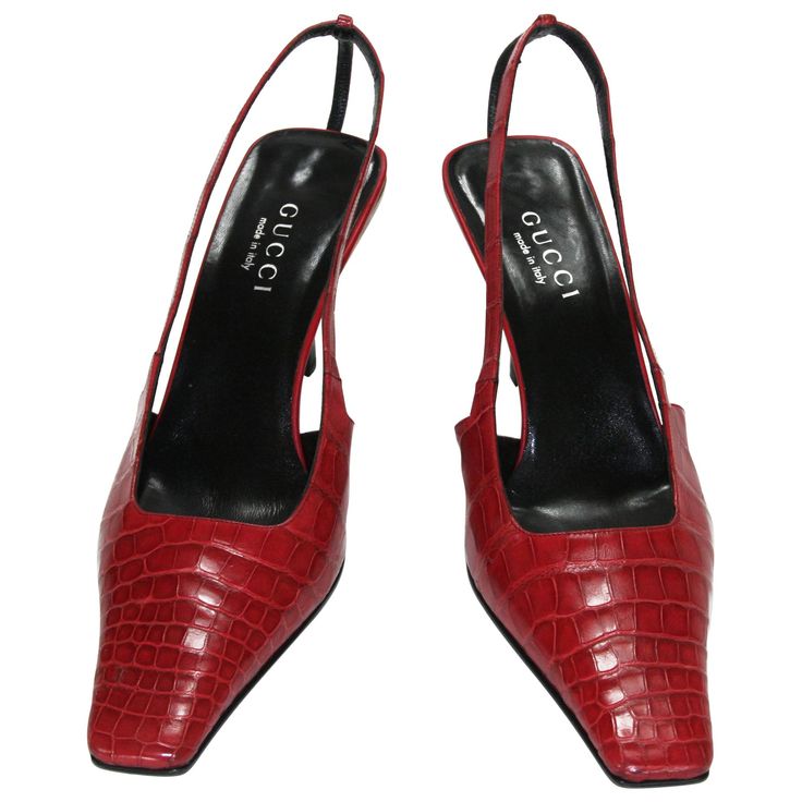 Vintage Tom Ford for Gucci Red Crocodile Shoes Sandals S/S 1998 Collection Designer size 40 C - US 10 C Limited Edition, Genuine Crocodile, Crystal G on One Heel, Leather Insole & Sole, Heel Height - 3 inches. Made in Italy. Excellent Condition (worn ones) with Original Gucci Box. Unfortunately, due to restrictions, this shoes not eligible for shipping to overseas. Listing code: 6042054580160958 Tom Ford By Gucci, Vintage Gucci Boots, 90s Heels Vintage, Vintage Gucci Shoes, Vintage Gucci Heels, Vintage Designer Shoes, Vintage Designer Heels, Red Vintage Heels, Shoe Upcycle