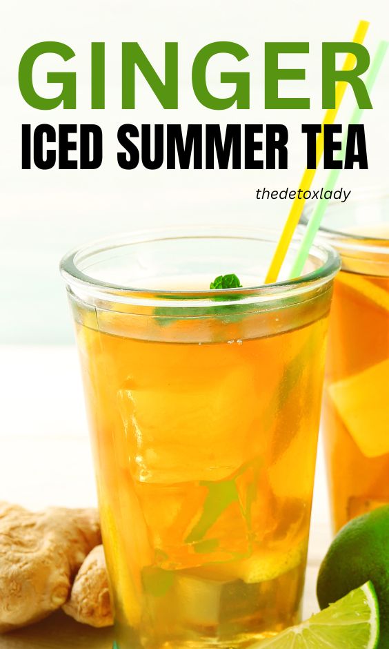 ginger iced summer tea with lime and ginger